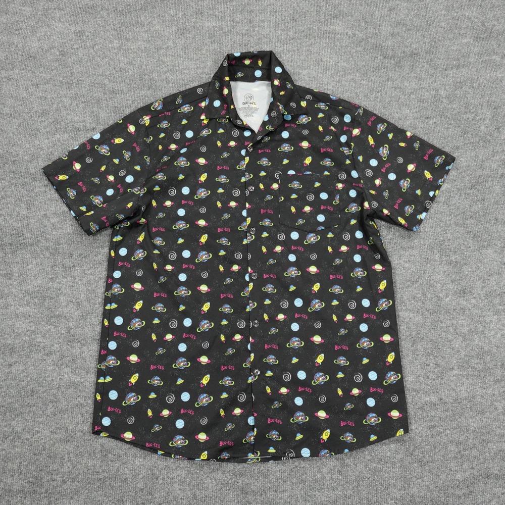 Buc-ee's Shirt Mens‎ Small Black Space Galaxy Print Short Sleeve Button Down